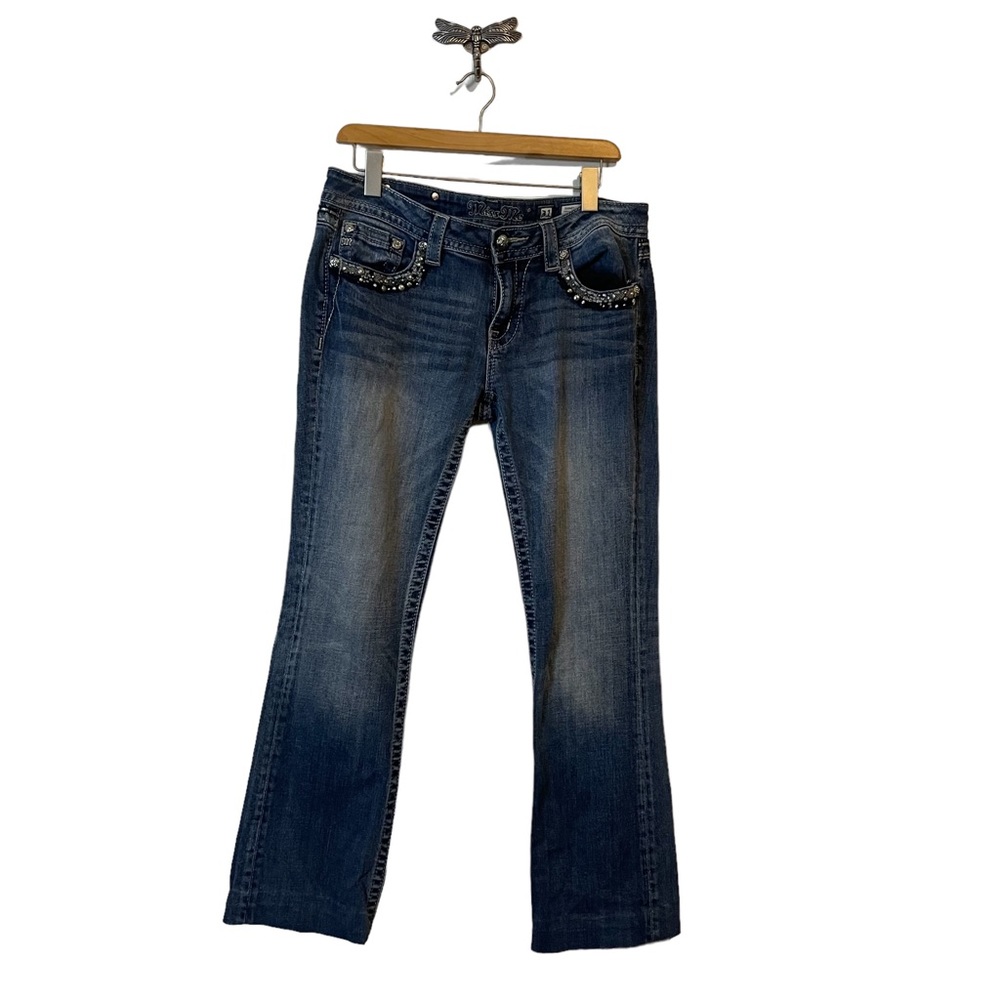 Miss Me Dark Blue Boot Cut Jeans with Studded Pockets